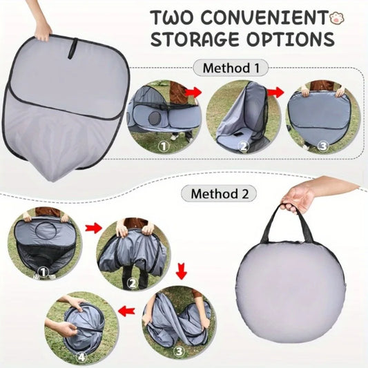 Foldable Cat Tent with Tunnel, Breathable Polyester Cat Cage Indoor Outdoor Playpen for Cats & Small Dogs