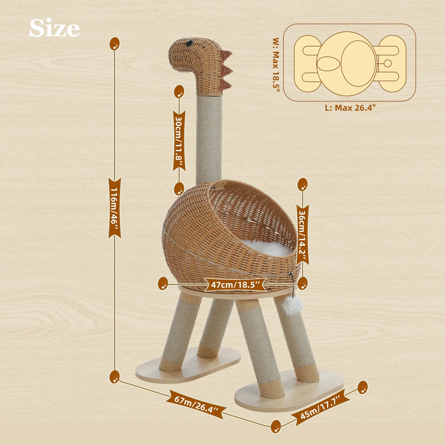 Dinosaur Cat Tree with Sisal Scratching Post