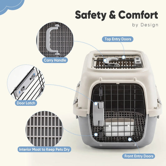 JHK 23Inch Pet Carrier for Small Dogs Cats Front Top Load Wire Door Food Bowl Travel Crate with Enhanced Security Latchesfor
