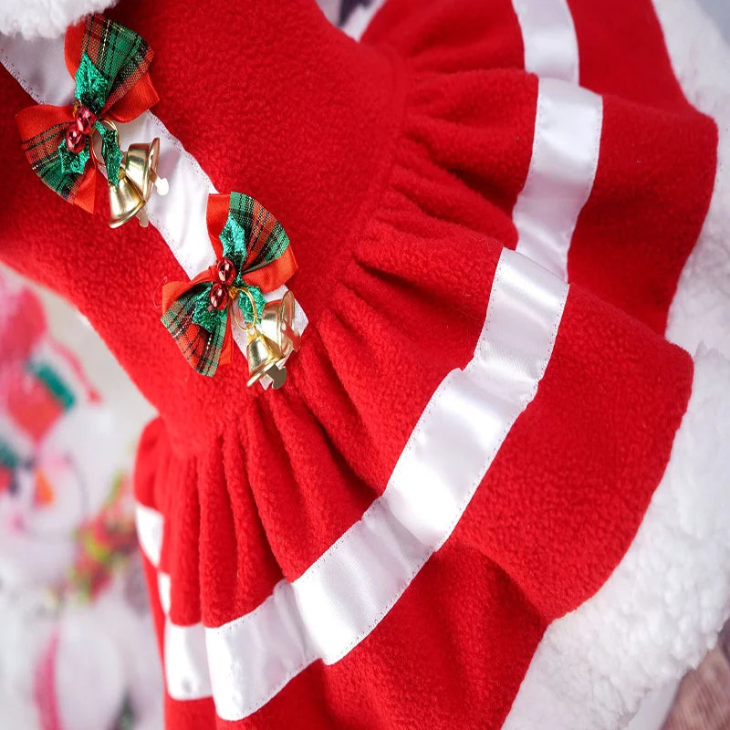 Fleece Pet Dress for Christmas Small Dog Clothes Party Outfit Supplies Festive Pet Costume
