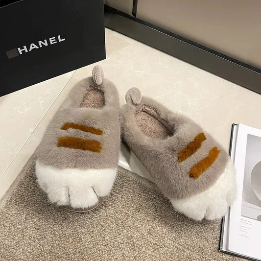 Kitty Claw Plush Slippers – Cute Fuzzy Cat House Shoes for Women