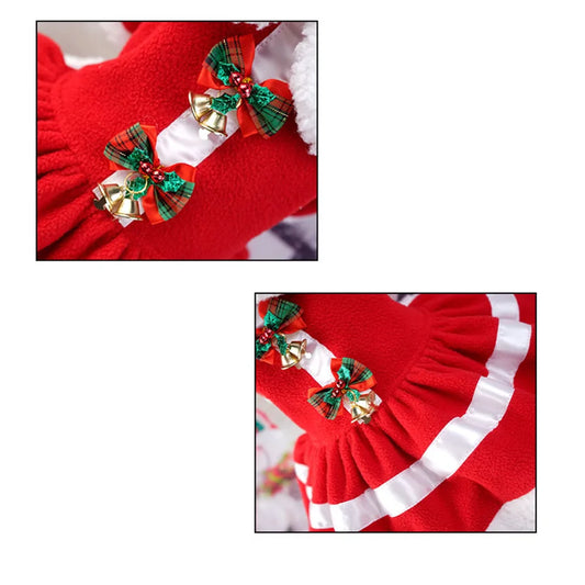 Fleece Pet Dress for Christmas Small Dog Clothes Party Outfit Supplies Festive Pet Costume