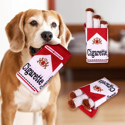 Funny Cigarette Plush Dog Toy – Novelty Squeaky Chew Toy for Dogs