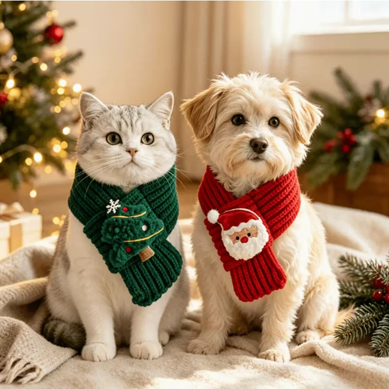 Christmas Knitted Pet Scarf & Collar for Dogs and Cats – Festive Winter Accessory