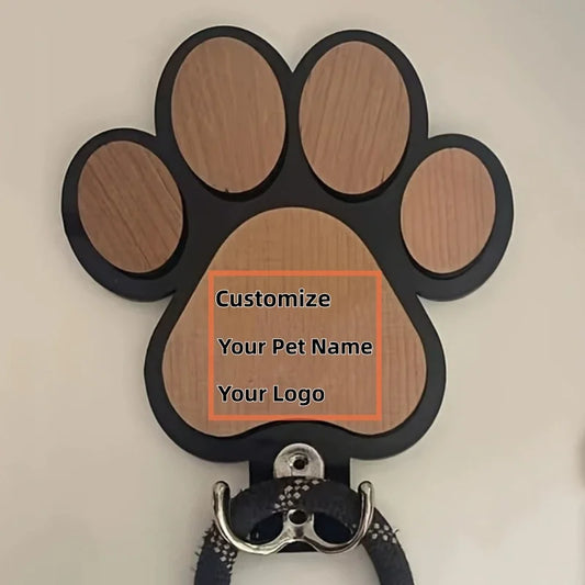 Custom Wooden Paw Print Dog Leash Hanger – Personalized Pet Wall Hook