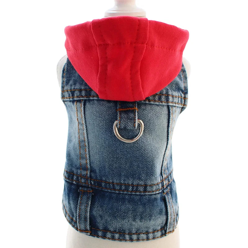 Cool Dog Jean Jacket Vest with D-Ring Hoodies for Small Medium Dogs, Spring Dog Clothes Puppy Denim Harness Coat for Walking