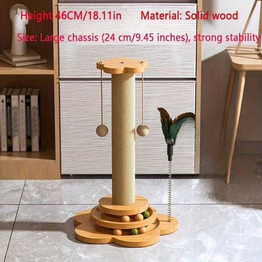 Solid Wood Cat Turntable Scratching Post – Interactive Cat Scratcher & Climbing Toy