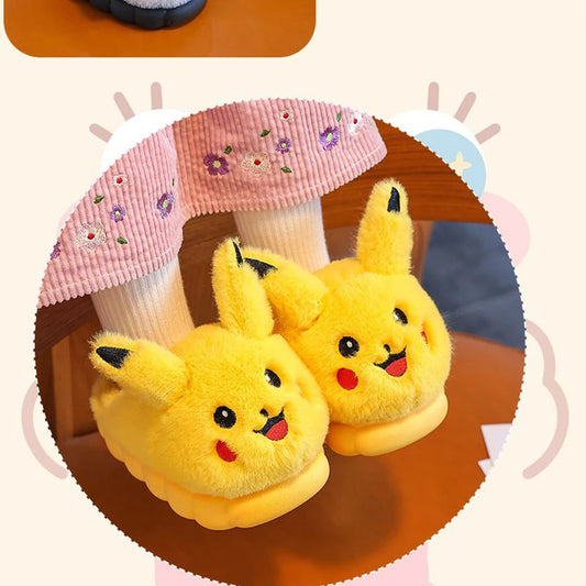 Pikachu Kids’ Plush Slippers – Cute Warm Cartoon House Shoes