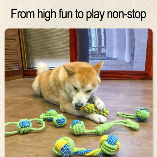 Dog Rope Ball Toy Set – Interactive Tug, Fetch & Chew Toys for Dogs