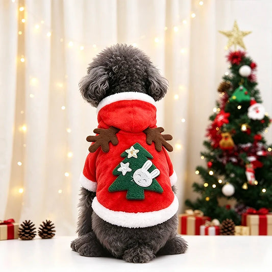 Christmas Reindeer Dog Hoodie Soft Flannel Warm Pet Two-Legged Clothes Xmas Cosplay Costume for Small Dog Cat