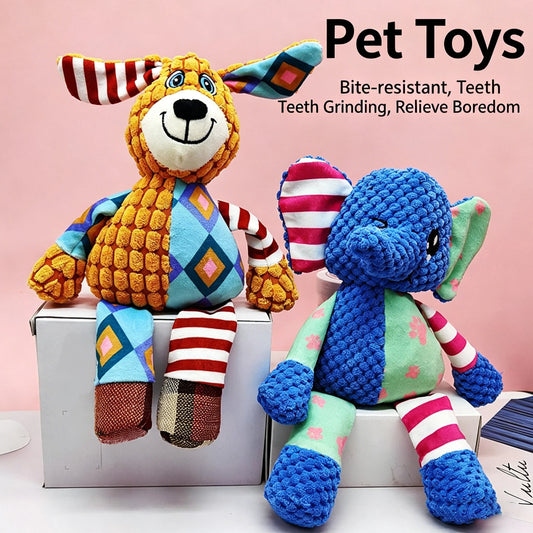 Spliced Animal Plush Pet Toy Bite Resistant Squeaky Interactive Chew Toy Dog Cat Teeth Cleaning Daily Pet Supply