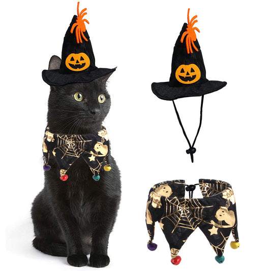 Spooky witch cat Halloween costume set with witch hat