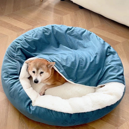 Orthopedic winter cuddler dog bed with soft round plush design