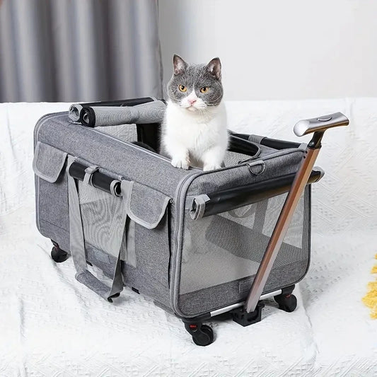 Extra large portable pet trolley carrier for dogs and cats with wheels