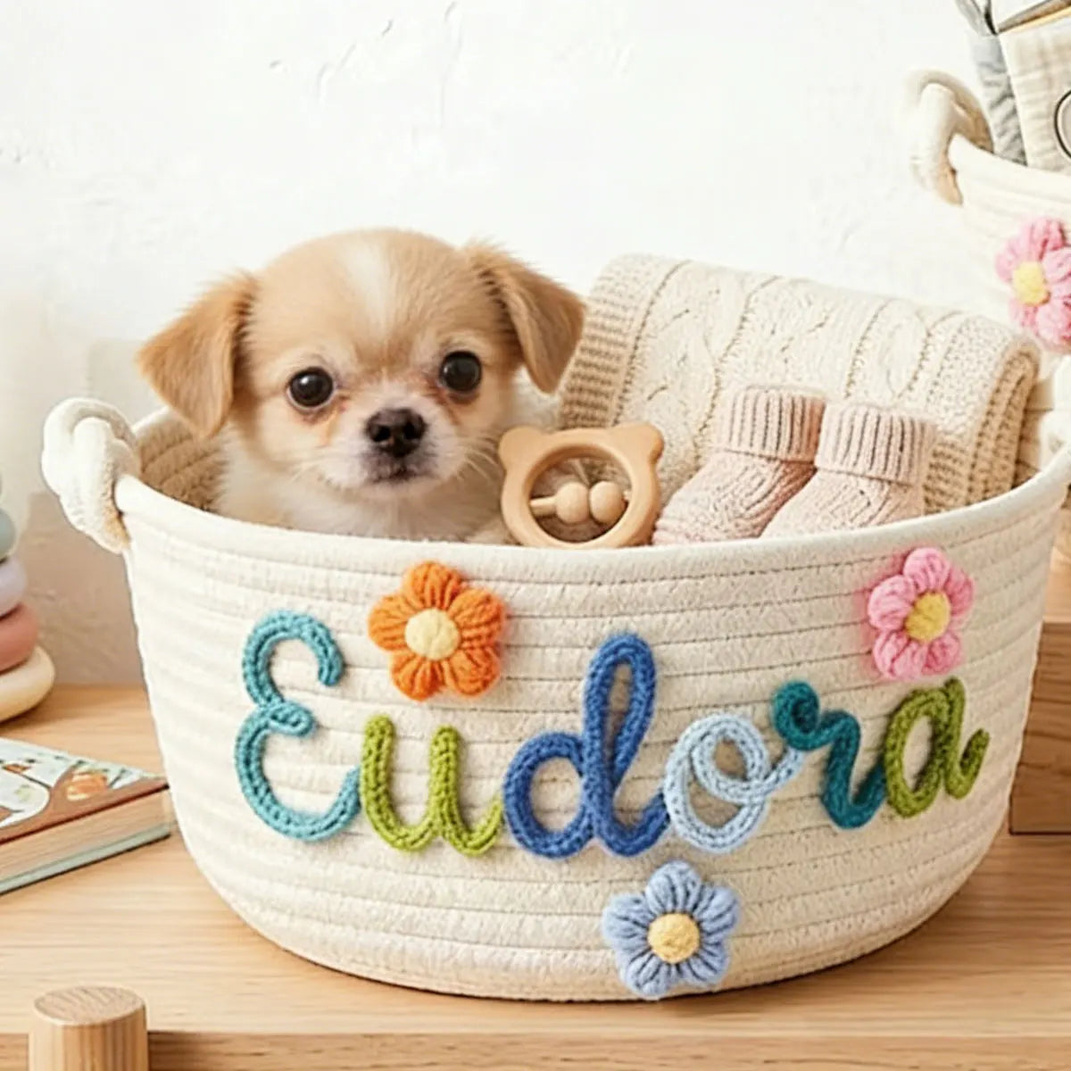 [Custom] 1pc Personalized Name Storage Basket — Pet Treats & Toy Bin, Multifunctional Storage Basket, Holiday Gift