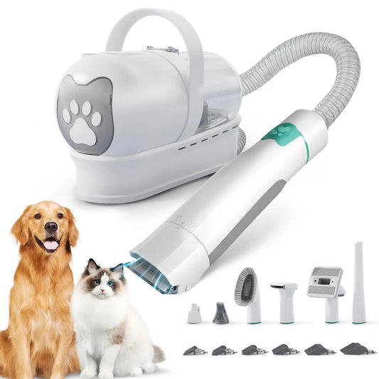 7-in-1 dog grooming vacuum kit with brush and pet hair clipper