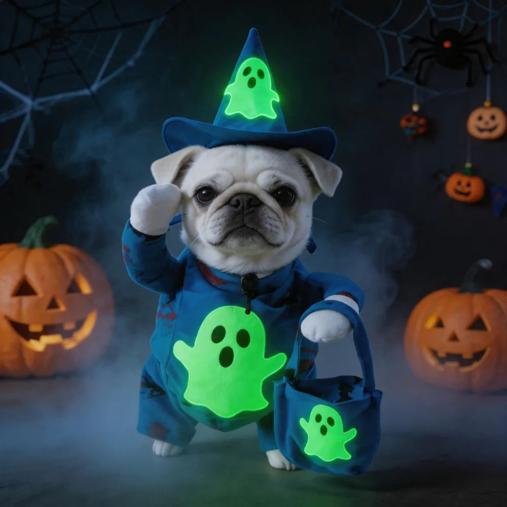 Dog wearing a funny Halloween cosplay costume