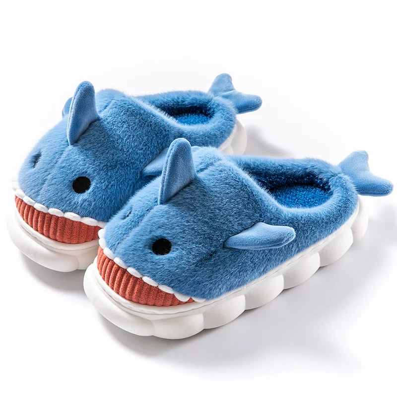 Fluffy Shark Plush Slippers for Women – Cozy Winter House Shoes
