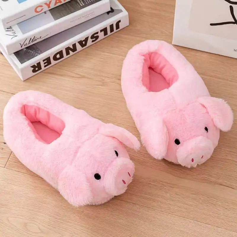Cute Pink Pig Plush Slippers for Women – Cozy Fuzzy House Shoes