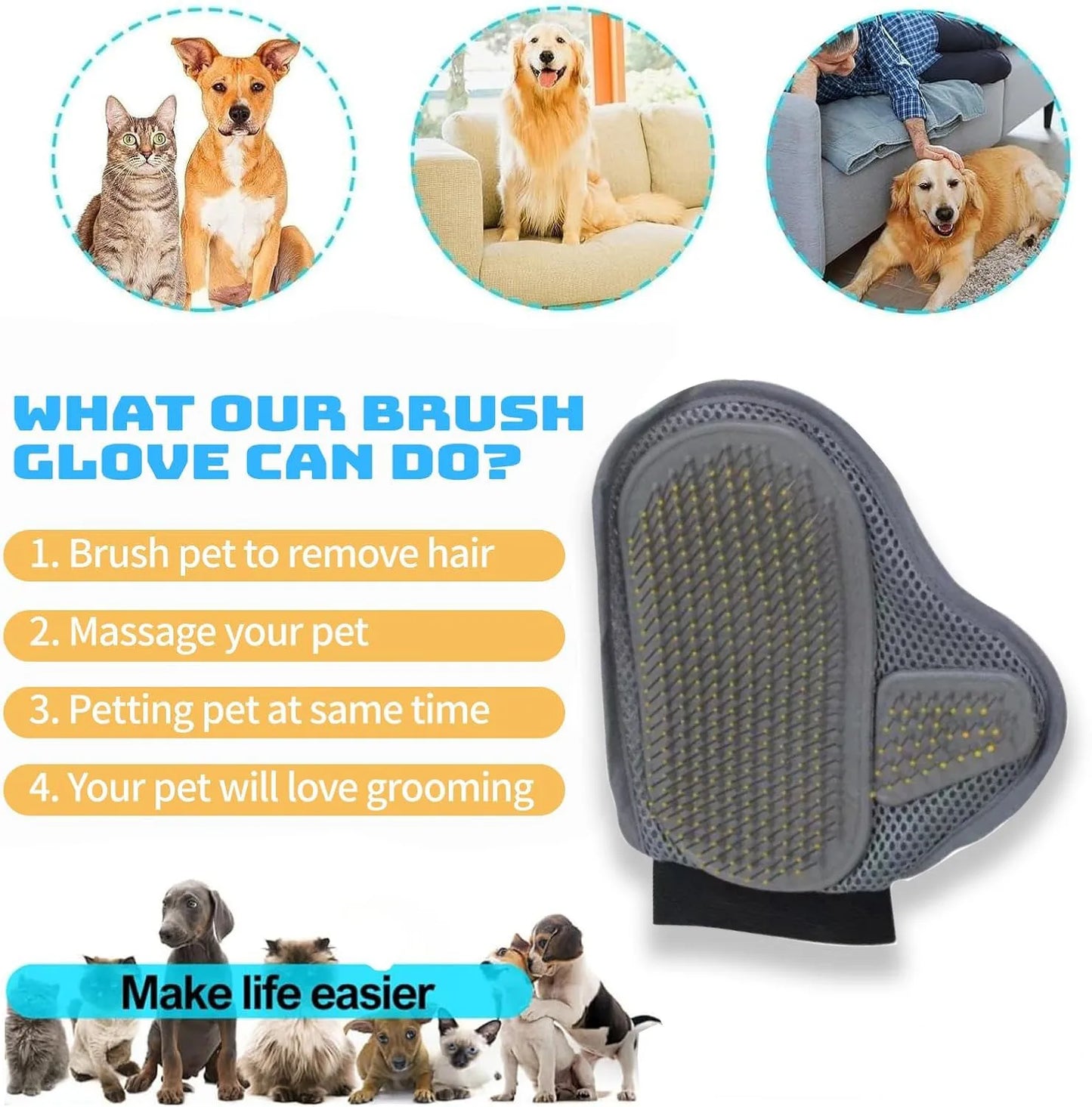 Pet Grooming & Deshedding Glove for Dogs & Cats