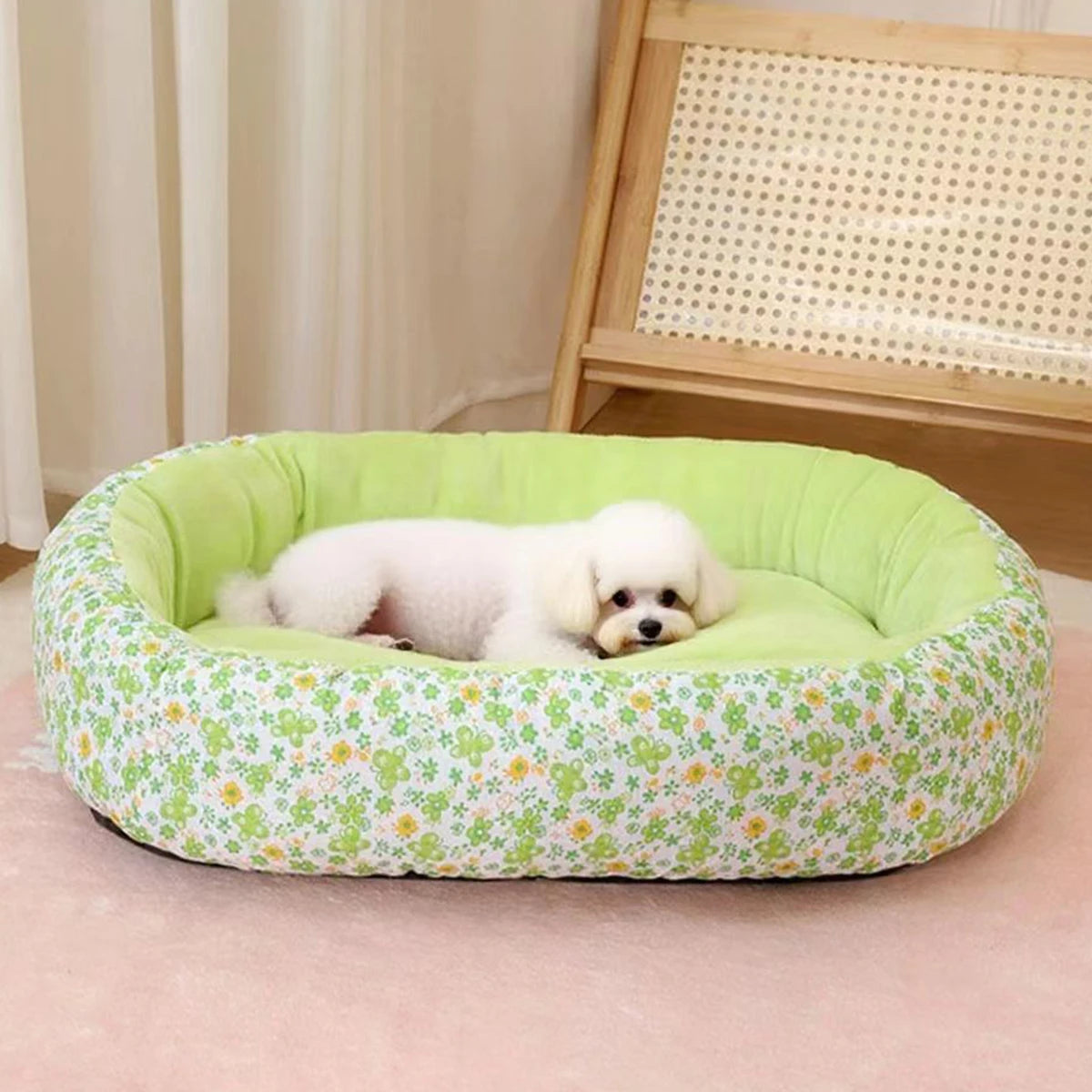 Floral Plush Dog Bed