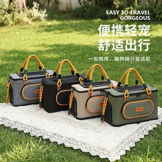 Outdoor Pet Carrier Bag, Water-Resistant Breathable Large Capacity Handbag, Convertible Leash Tote for Cats and Small Dogs