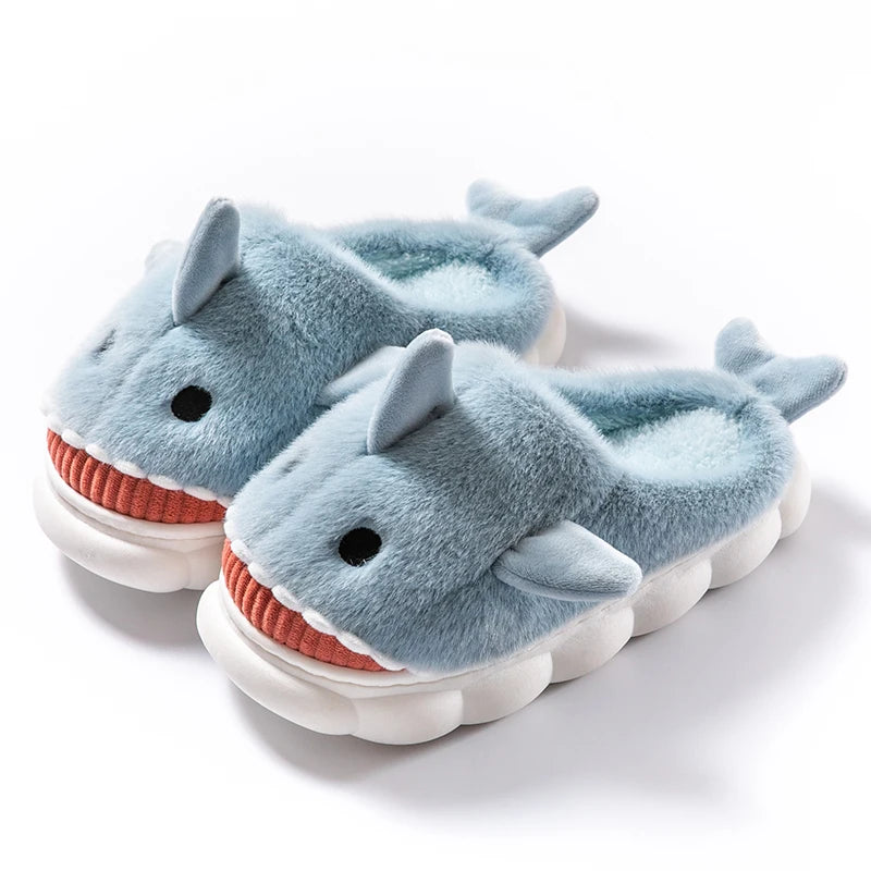 Fluffy Shark Plush Slippers for Women – Cozy Winter House Shoes