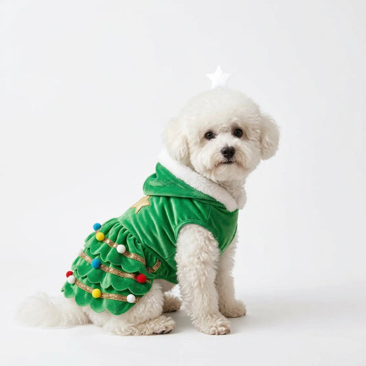 1 pet Christmas green hat Christmas tree dress suitable for cats, dogs, Christmas holiday gift decoration and matching use