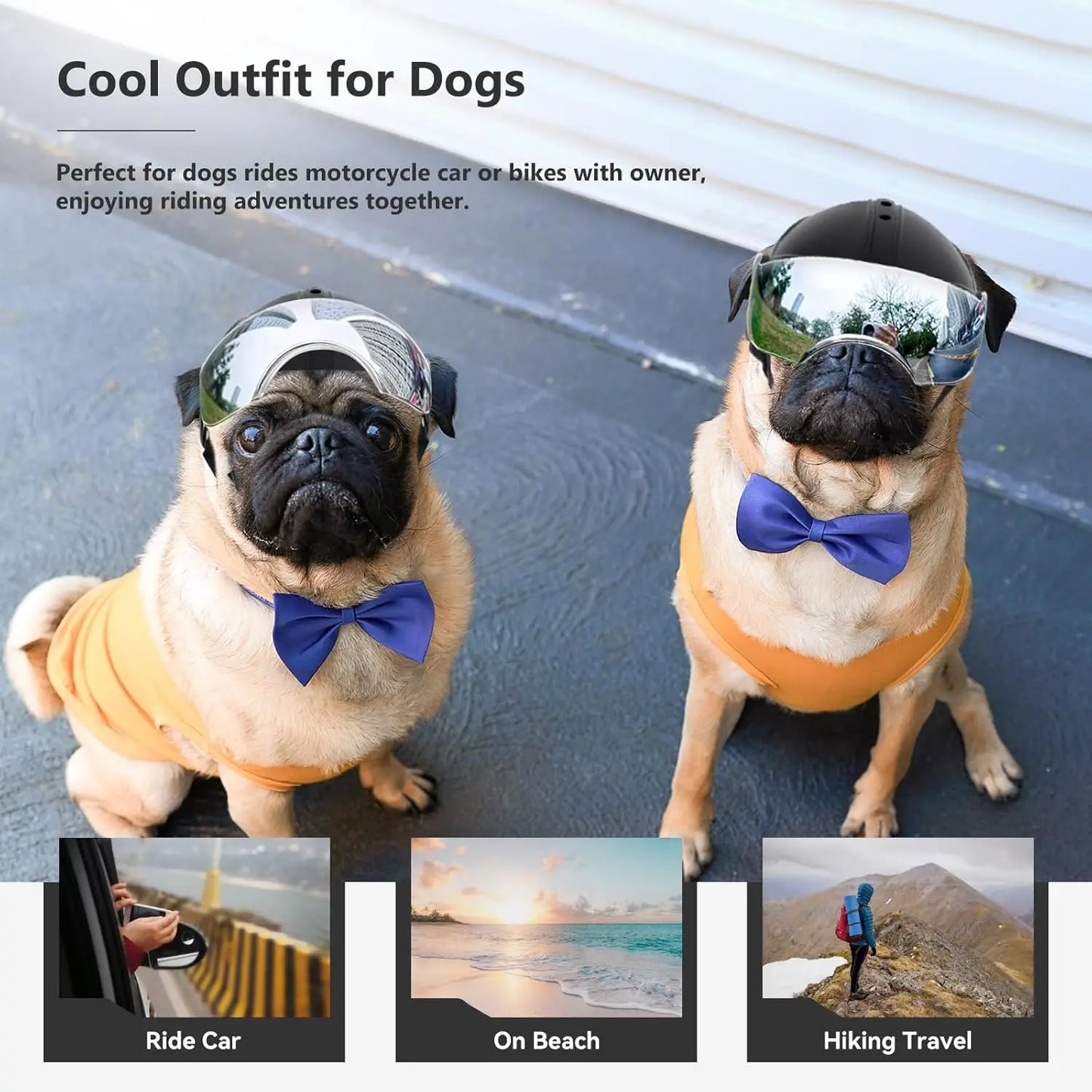 Dog Helmet for Small Breed Cool Pet Motorcycle Helmet with Drop-Down Silver Visor (Without Rivets and Rivets)