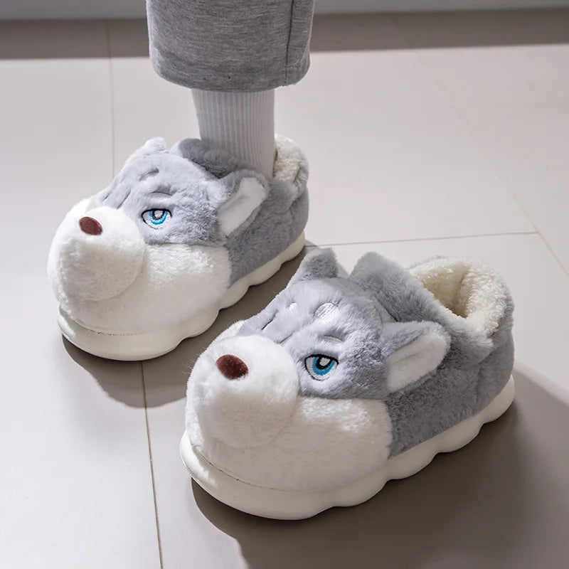 Cute Cartoon Dog Plush Slippers – Cozy Winter House Shoes
