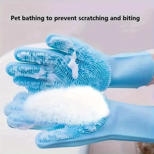 Pet Grooming & Bathing Gloves for Dogs & Cats – Deshedding Massage Gloves
