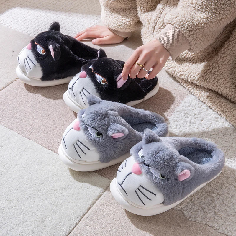 Women’s Cat Plush Slippers – Cute Fuzzy Cozy House Shoes