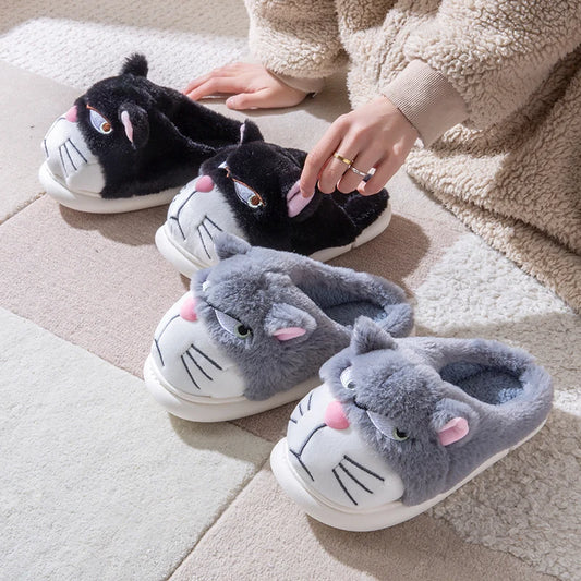 Women’s Cat Plush Slippers – Cute Fuzzy Cozy House Shoes