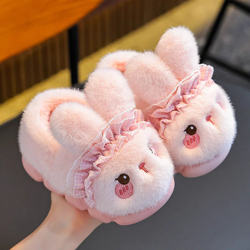 Women’s Pink Rabbit Plush Slippers – Cute Cozy House Shoes