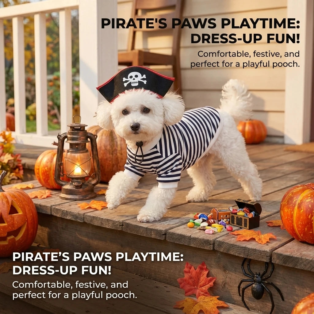 Pirate Pet Costume Set for Dogs & Cats – Skull Hat Halloween Outfit