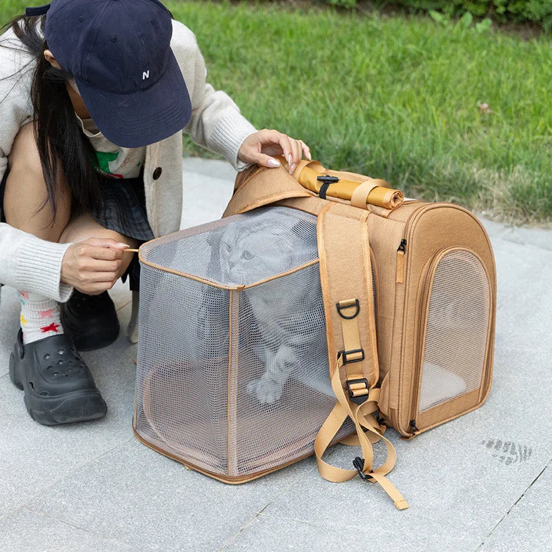 Portable cat bag, expandable large-capacity pet backpack, foldable small-medium-sized dog and cat travel bag Small/Medium Dogs