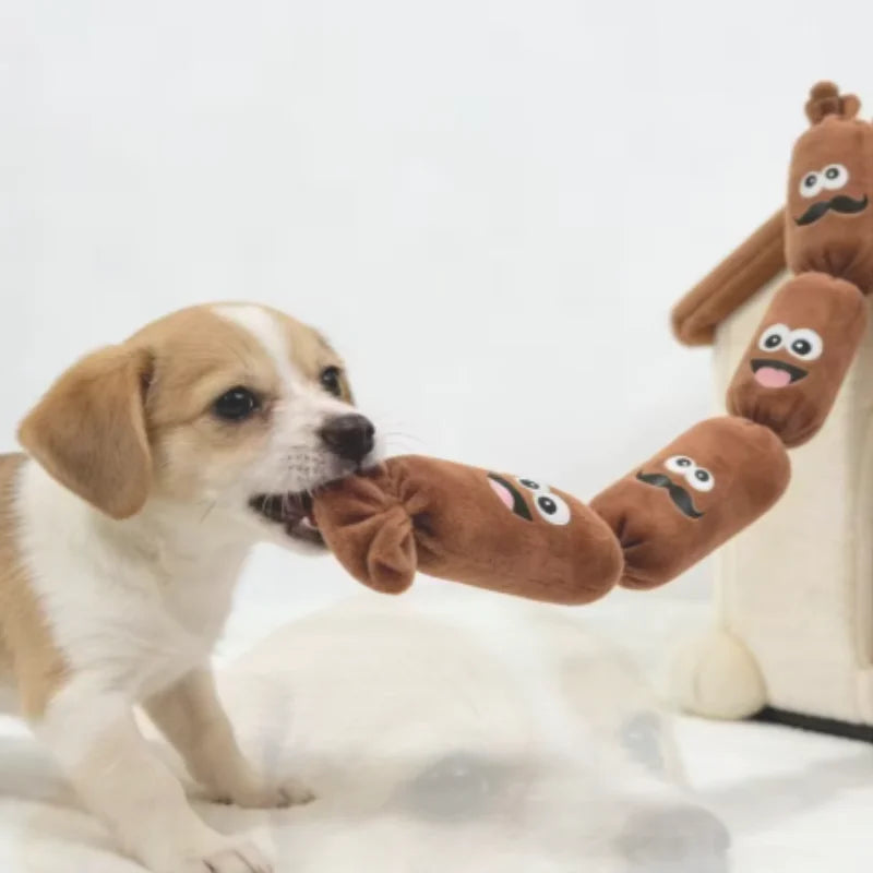 Durable Dog Plush Chew Toy Squeak Chewable Molar Simulated Sausage with BB Sound Teeth Cleaning Bite-Resistant for Puppies