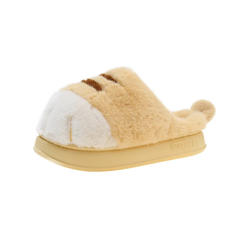 Kitty Claw Plush Slippers – Cute Fuzzy Cat House Shoes for Women