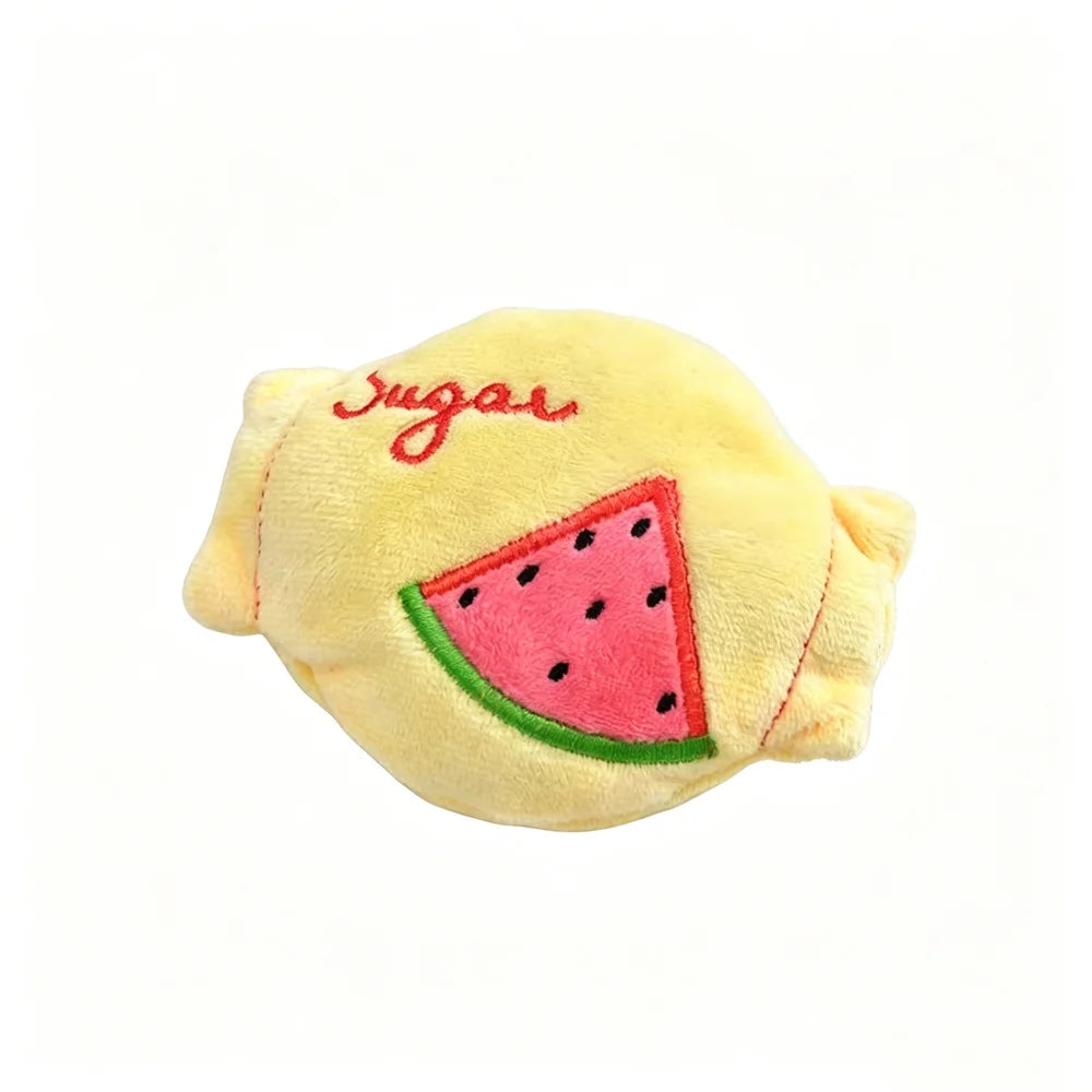 Cute Fruit Candy Plush Dog Toy with Squeaker Soft Washable Puppy Bite Toy Interactive Fetch Toy for Pets