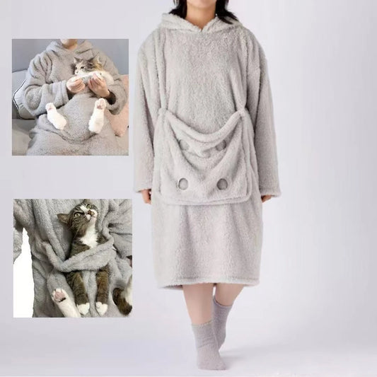 New Arrival Plaid Flannel Homewear with Integrated Pet Storage Pocket Cozy All Day Loungewear