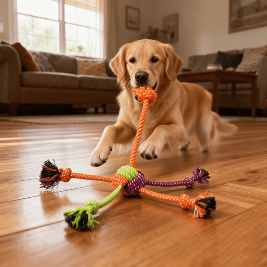 Durable colorful bite-resistant rope chew and tug toy for dogs