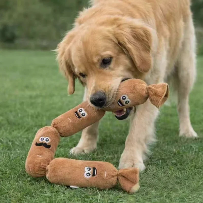 Durable Dog Plush Chew Toy Squeak Chewable Molar Simulated Sausage with BB Sound Teeth Cleaning Bite-Resistant for Puppies