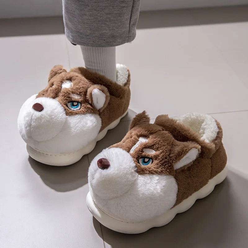 Cute Cartoon Dog Plush Slippers – Cozy Winter House Shoes