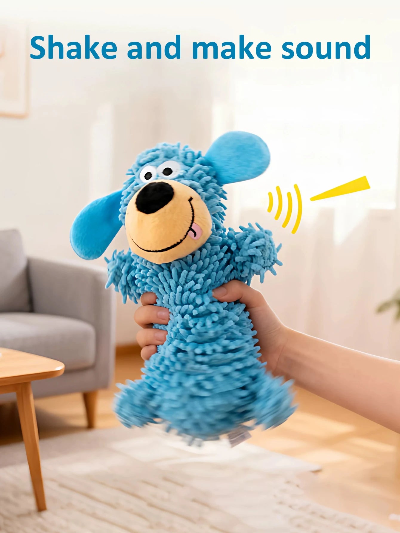 Squealing dog toy, mop toy, with sound and movement, blue self-entertainment toy, bite-resistant and teeth-grinding resistant, sound-making pet accessory for small dogs