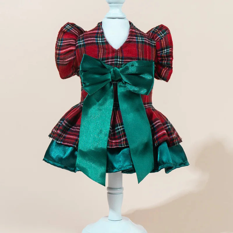 Christmas Formal Dress for Dogs & Cats – Double-Layer Festive Bow Outfit