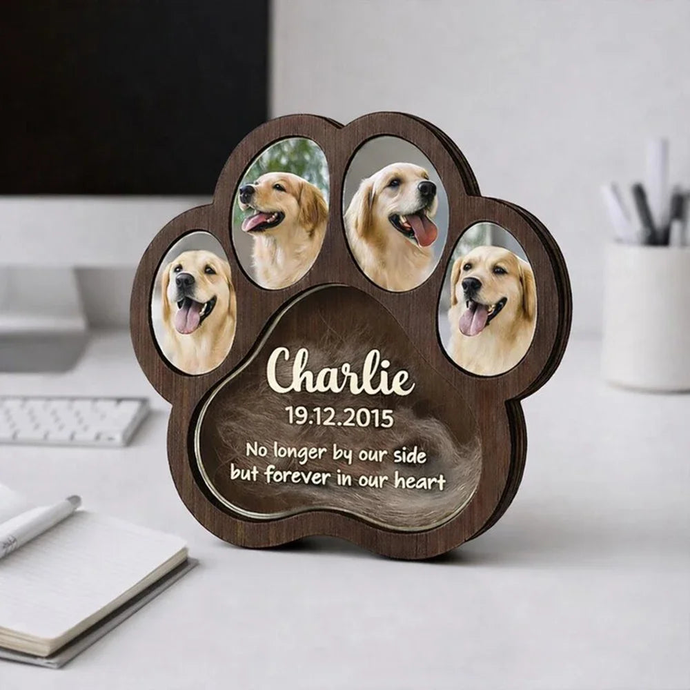 Pet Fur Hair Storage Keepsake Custom Wooden Box With Photo Frame Personalized Paw Print Memorial Card Beautiful Souvenir For Pet