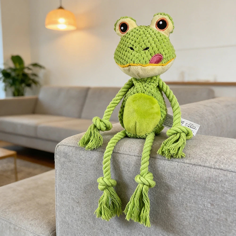 Interactive Squeaky Frog Plush Dog Toy, Upgraded Embroidered Eyes, No Hidden Hazards, Stuffing-Free Soft Bite Resistant Toy, Com