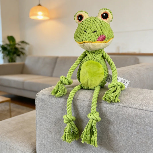 Interactive Squeaky Frog Plush Dog Toy, Upgraded Embroidered Eyes, No Hidden Hazards, Stuffing-Free Soft Bite Resistant Toy, Com