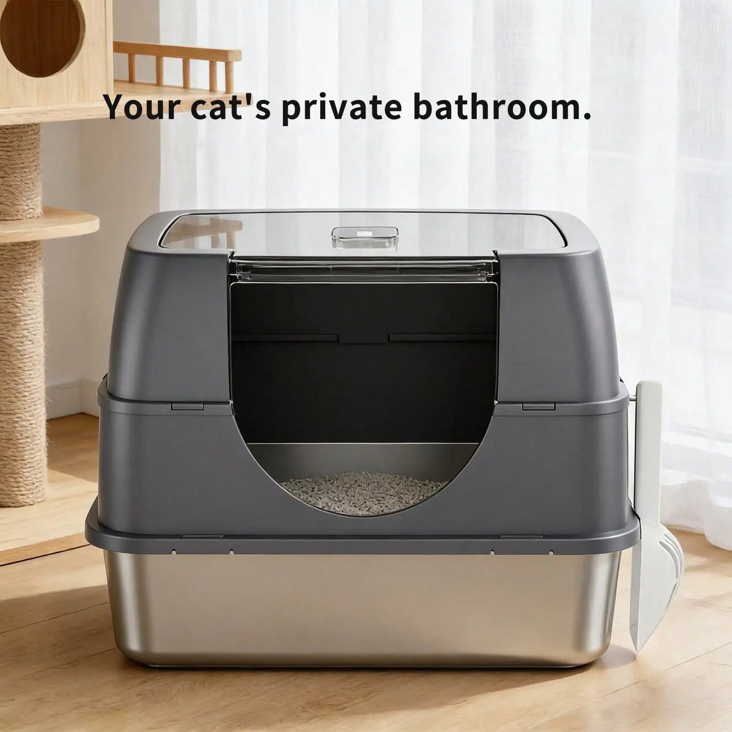 Large Stainless Steel Enclosed Cat Litter Box