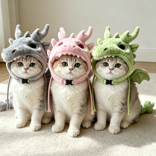 Pet wearing dinosaur skeleton Halloween headgear